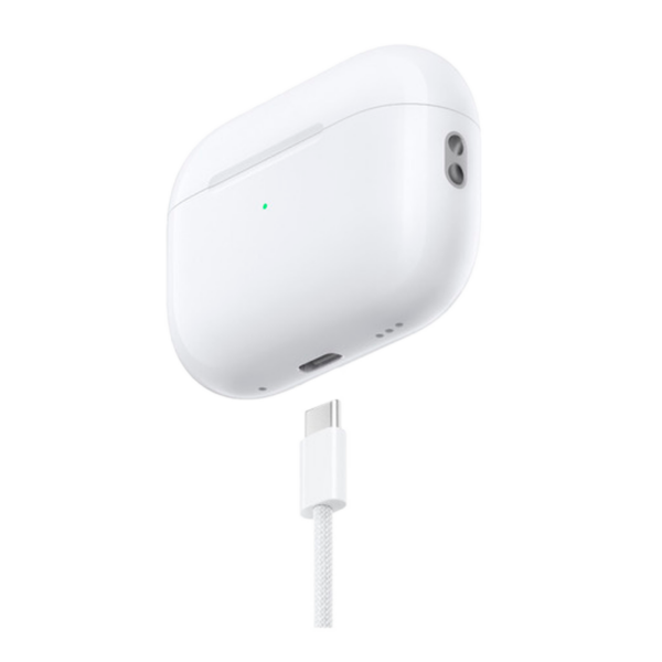 Apple AirPods Pro 2da Gen Magsafe Case 2022 blancos vista lateral con cable