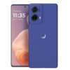 Dos Motorola G85 uno visto de frente el otro de espalda color azul