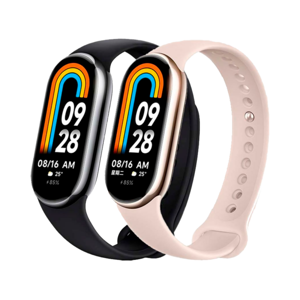 Dos Xiaomi Smart Band 8, uno negro y otro rosa