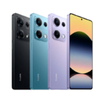 Cuatro (4) Redmi Note 14S: un Redmi Note 14S, un Redmi Note 14S verde, Redmi Note 14S lila, un Redmi Note 14S visto de frente