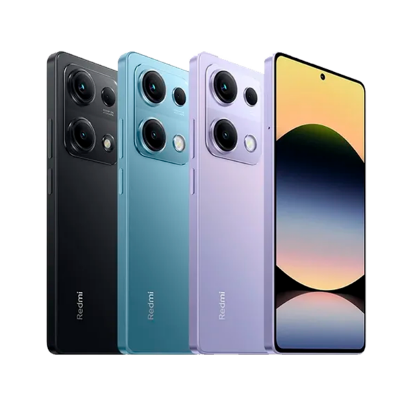Cuatro (4) Redmi Note 14S: un Redmi Note 14S, un Redmi Note 14S verde, Redmi Note 14S lila, un Redmi Note 14S visto de frente