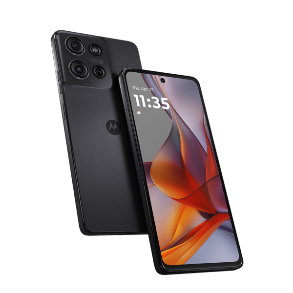 1 Motorola G75 5g negro visto de frente, y uno visto de dorso