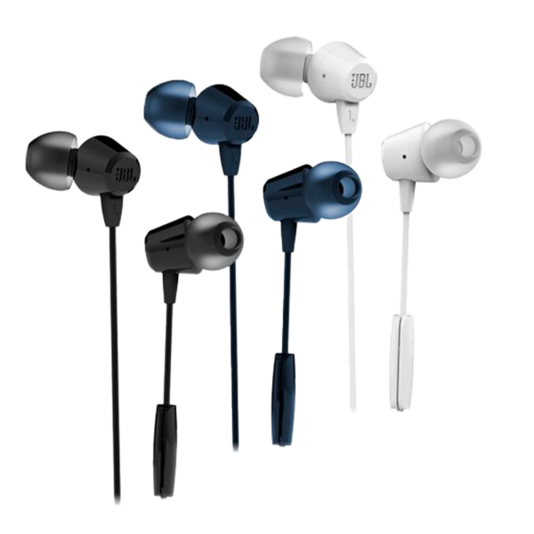 tres JBL C50H, 1 JBL C50H azul, 1 JBL C50H negro y 1 JBL C50H blanco